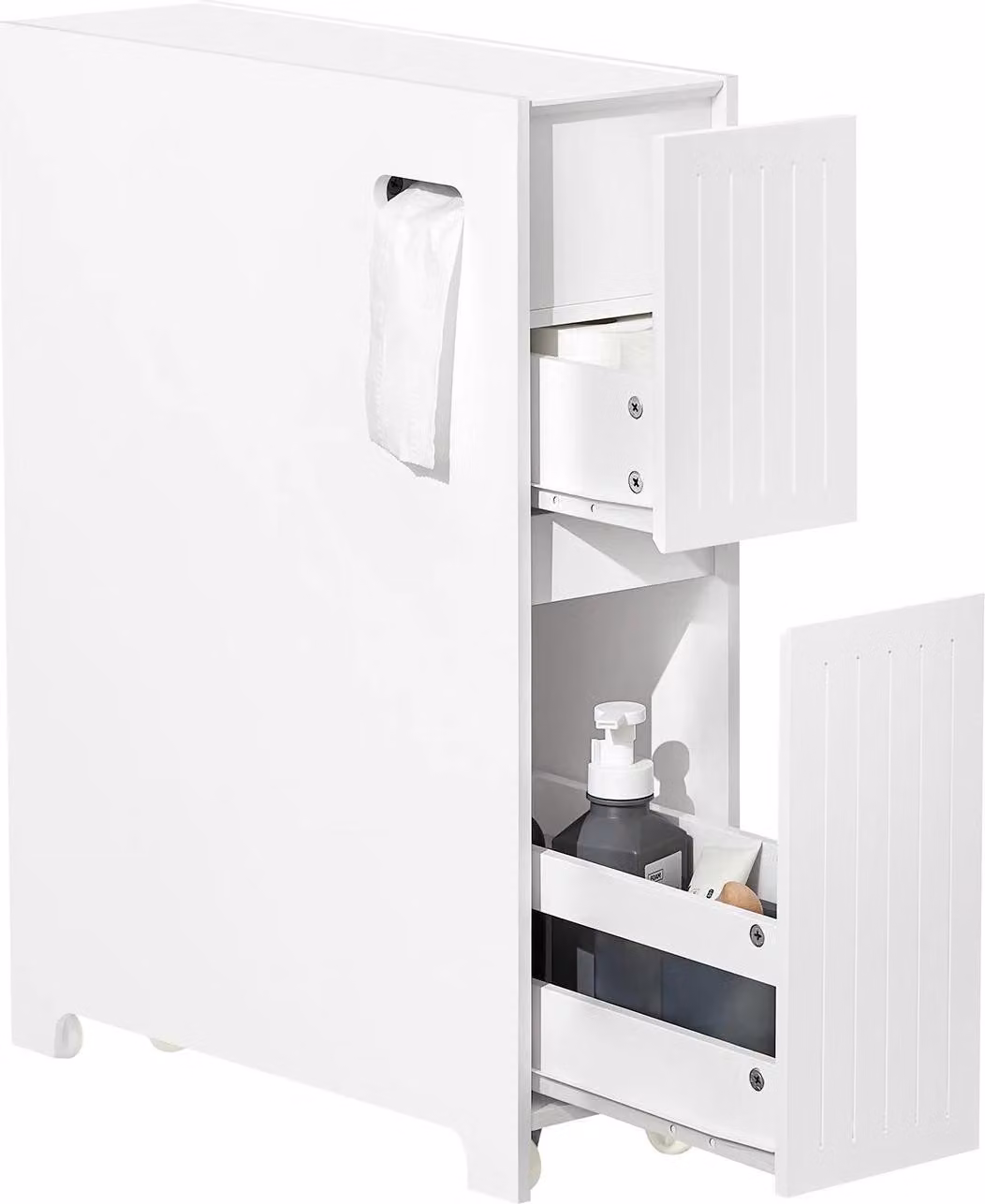 BZR111-W, scaffale a nicchia su rotelle, bianco, 20×75×60 cm, stretto per cucina/bagno