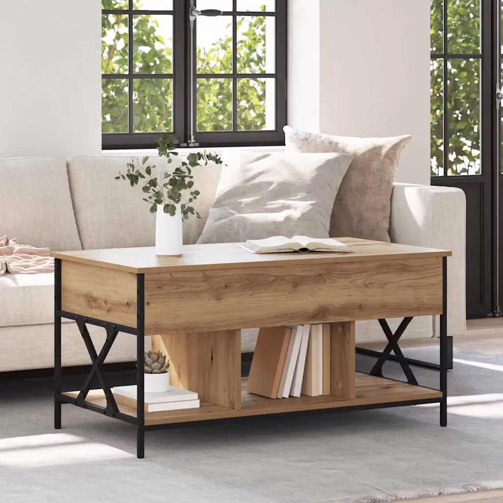 vidaXL Tavolino da salotto moderno in rovere e metallo, L/P/H: 100 x 55 x 49.5 cm