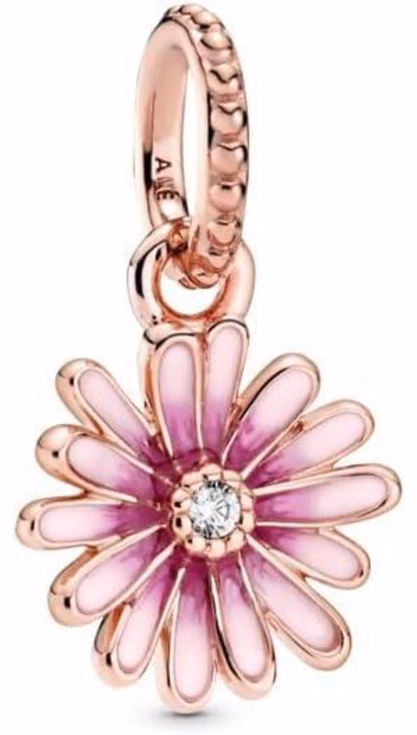 Charm a forma di fiore di ciliegio e margherita, placcato in oro rosa, compatibile con Pandora
