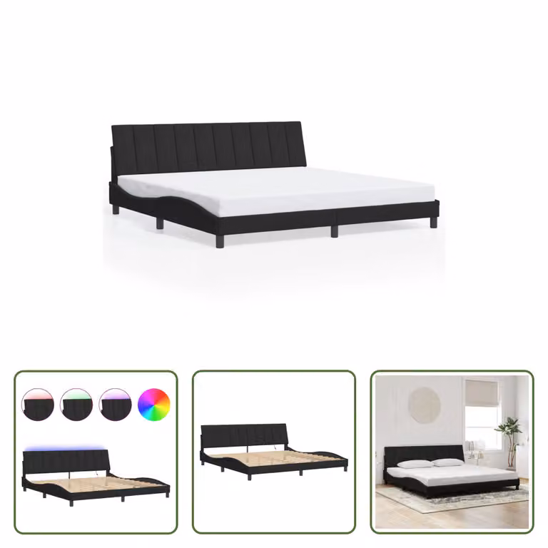 The Living Store Struttura letto con LED nero 200x200 cm in velluto