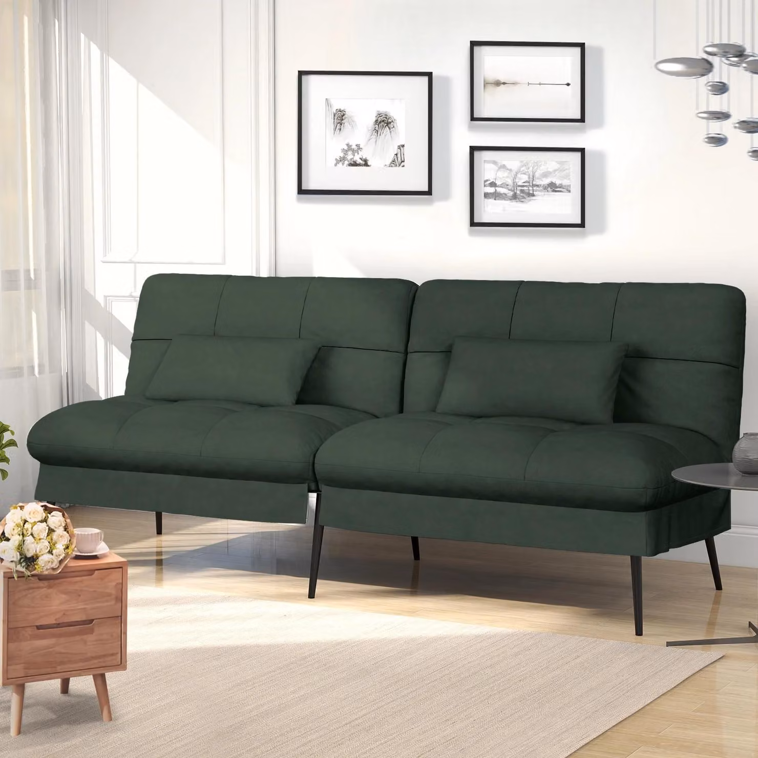 Divano ad angolo - Divano letto a L - Rivestimento in tessuto - Imbottitura in schiuma - 174×51×72 cm - Montaggio richiesto - Verde scuro