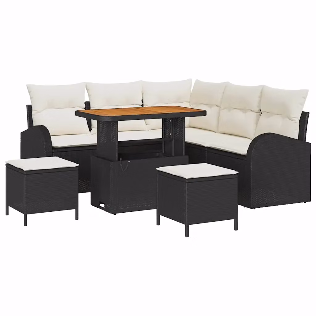 Set Divano da Giardino vidaXL 8 Pezzi con Tavolino e Cuscini, Design Moderno a L, Nero e Beige – 2