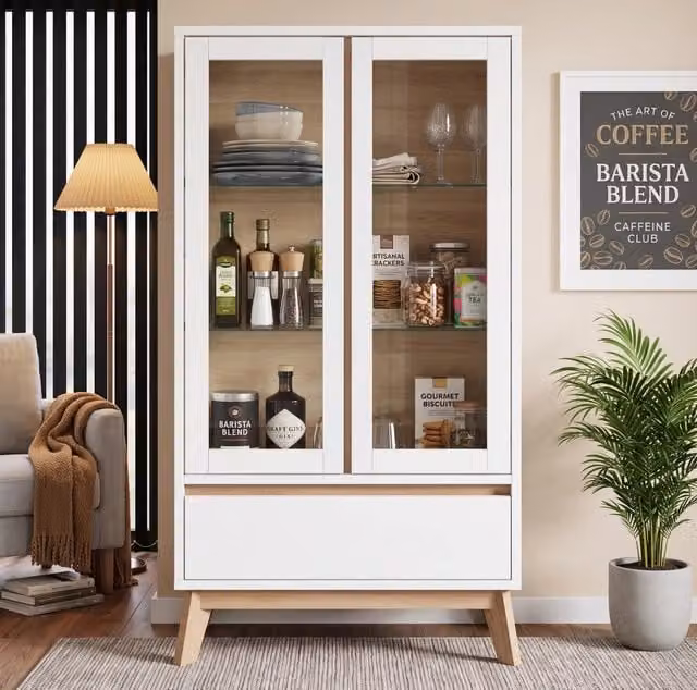 Credenza da cucina bianca effetto legno 80×40×150 cm