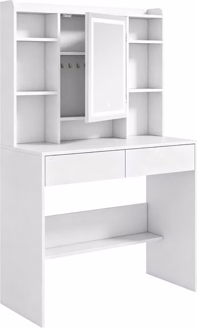 HOMCOM Toeletta con specchio e luci LED, 2 cassetti, scomparti e 8 ganci, bianco   Aosom Italy