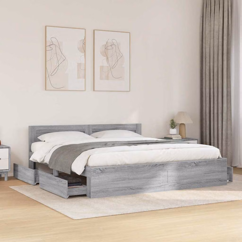 vidaXL Giroletto con Testiera Grigio Sonoma in Legno Multistrato L: 183 cm, P: 180 cm, H: 203 cm – 1