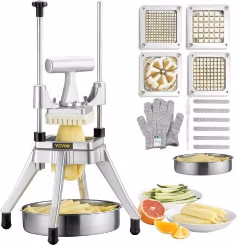 Tritatutto Manuale VEVOR in Acciaio Inox e Alluminio pressofuso, Taglierina per Patatine, Verdure e Frutta con Base Antiscivolo, Colore Argento