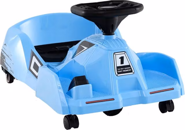 Kart elettrico blu con telecomando, musica e clacson, realizzato in plastica e metallo, L 79 cm x P 46 cm x H 37 cm