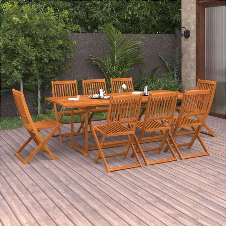 Set da pranzo da giardino vidaXL in legno di acacia massello marrone, 9 pezzi, L: 220 cm, P: 90 cm, H: 75 cm