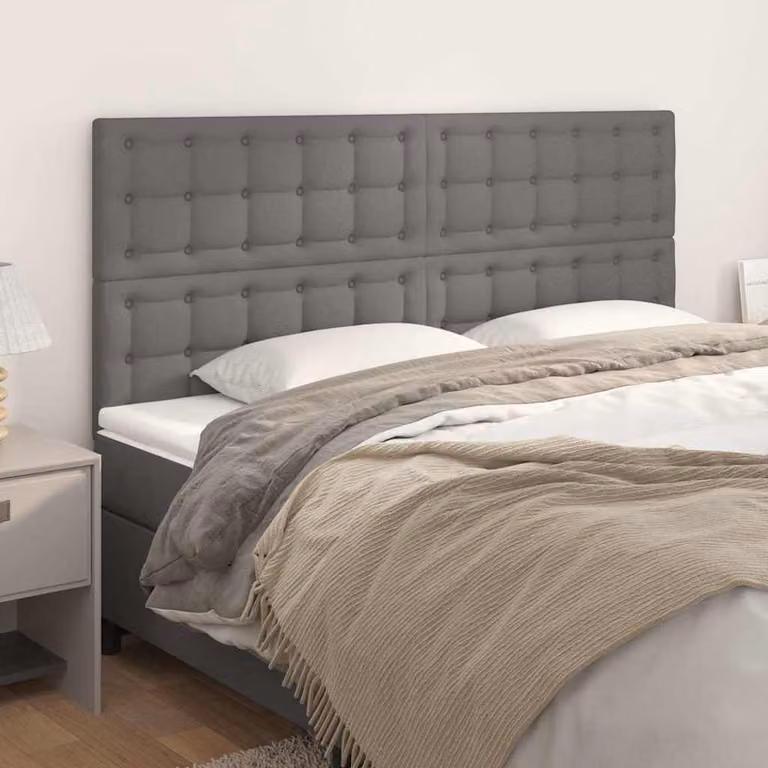 Testiera per letto vidaXL in similpelle grigia con struttura in legno, L: 160 cm, P: 5 cm, H: 118-128 cm