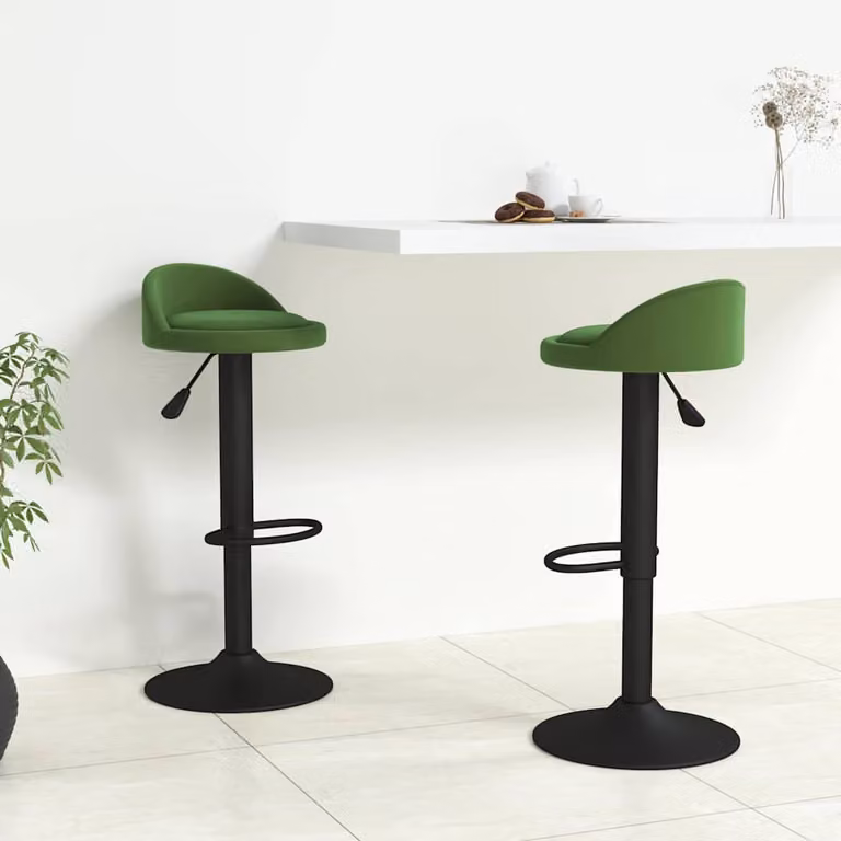 Set di 2 sgabelli da bar vidaXL in velluto verde scuro con base girevole a 360 gradi e struttura in metallo