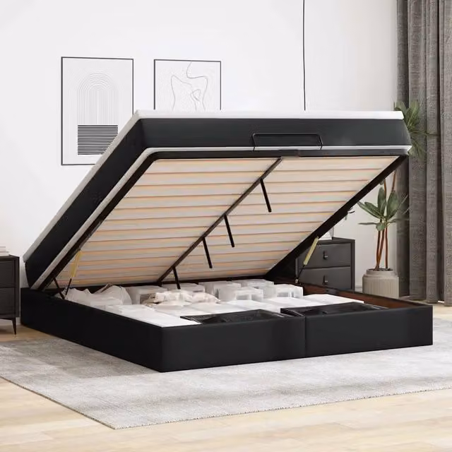 Letto con contenitore a sollevamento vidaXL in similpelle nero e bianco con materasso, L: 200 cm, P: 160 cm