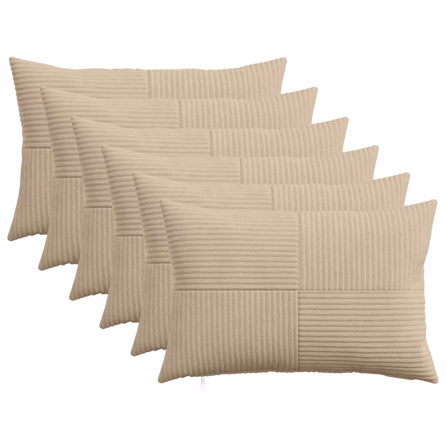 Set di 6 federe vidaXL ALMELO in velluto a coste, colore tortora, L 50 cm x P 30 cm