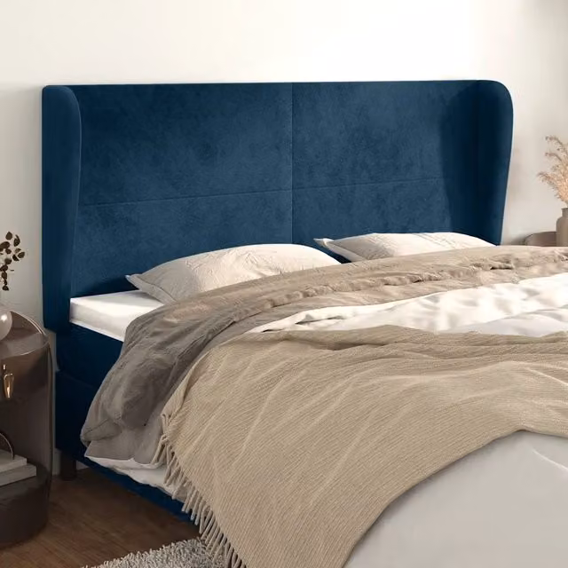 Testiera ad orecchio Design Mania in velluto blu scuro L: 203 cm, P: 23 cm, H: 118/128 cm – 1
