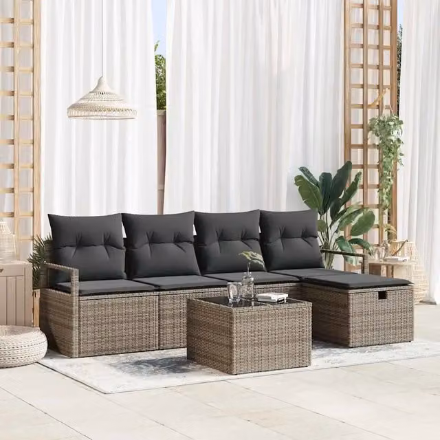 Set di divani 6 pz 5-Numero di posti Grigio polyrattan 3359168