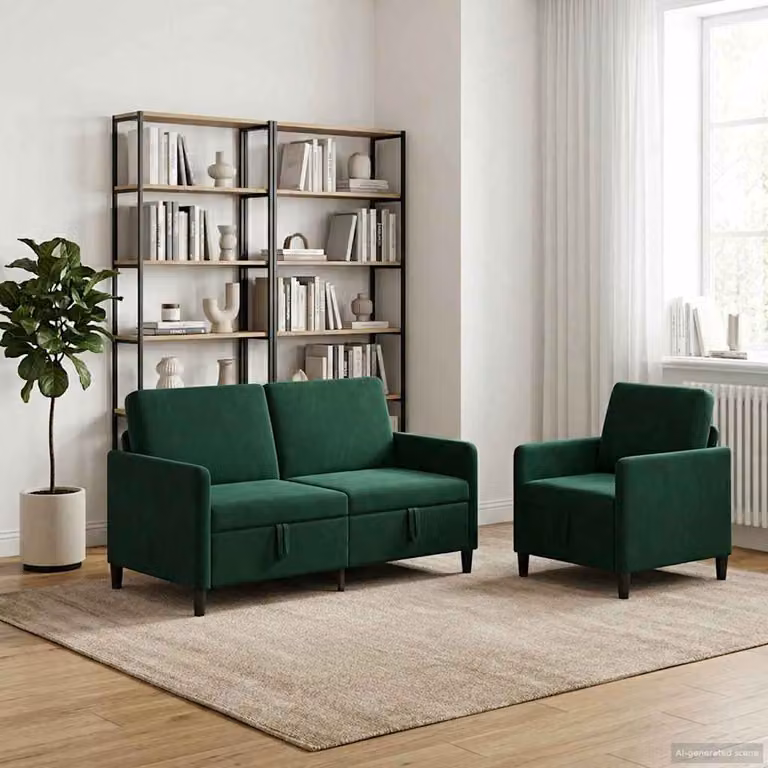 Set di 2 divani moderni vidaXL con contenitore e seduta elevabile in tessuto verde e nero per soggiorno