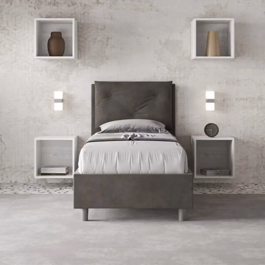 Letto singolo contenitore imbottito Appia Ityhome in microfibra grigio L: 90 cm, P: 210 cm, H: 110 cm – 2