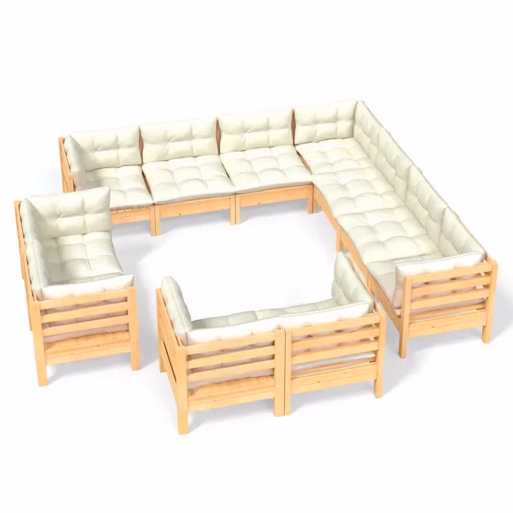 Set di Divani da Giardino a Forma di U vidaXL in Legno di Pino Trattato con 11 Cuscini Beige – 2