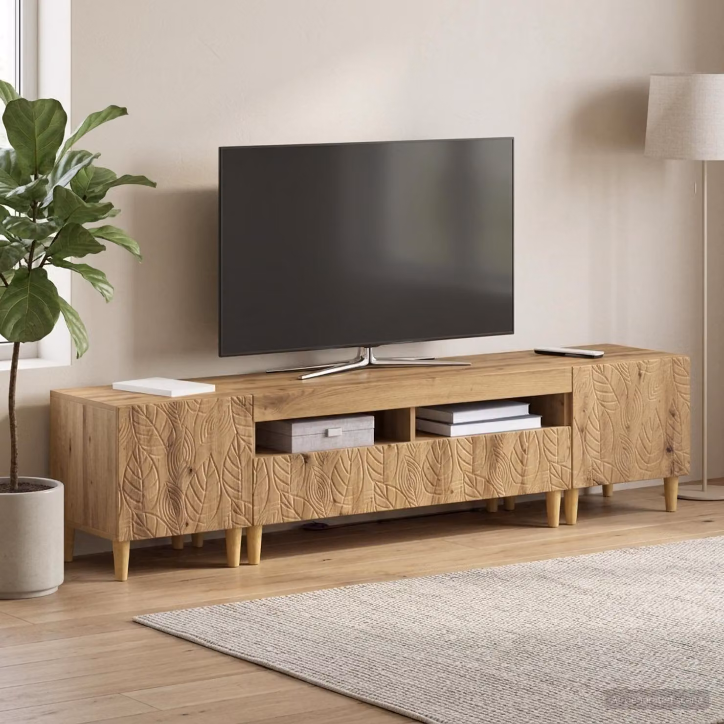Mobile TV stand vidaXL DELFT moderno in legno Rovere con illuminazione integrata e scomparti media, L/P/H: 198 x 43 x 35 cm