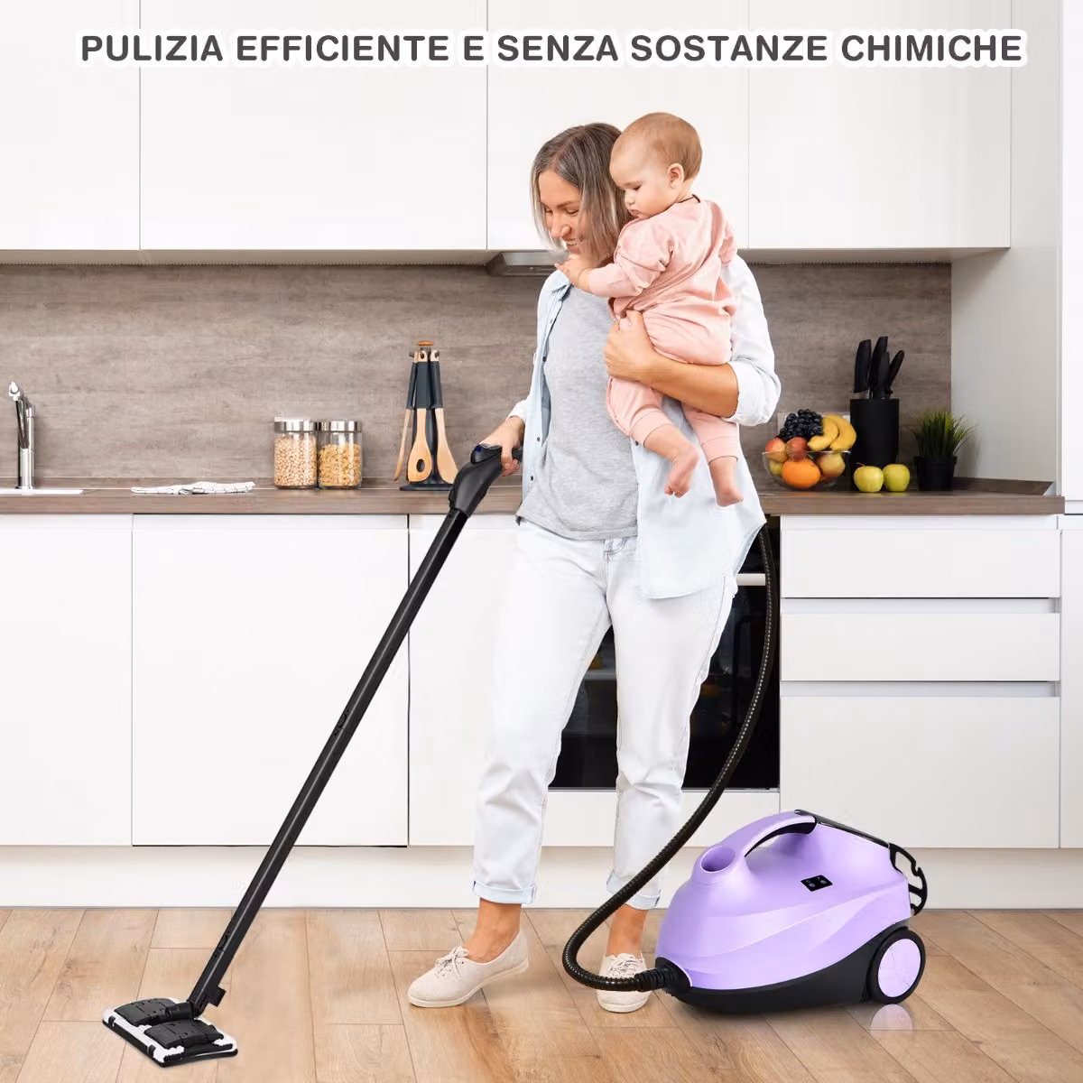 Costway Pulitore a vapore per pavimenti, tappeti e finestre con 19 accessori, serbatoio da 1,5 l e potenza 2000W, Viola