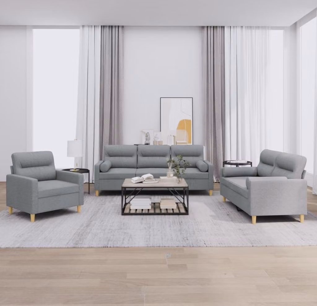 Maison Exclusive - Set divano 3 pezzi con cuscini in tessuto grigio chiaro