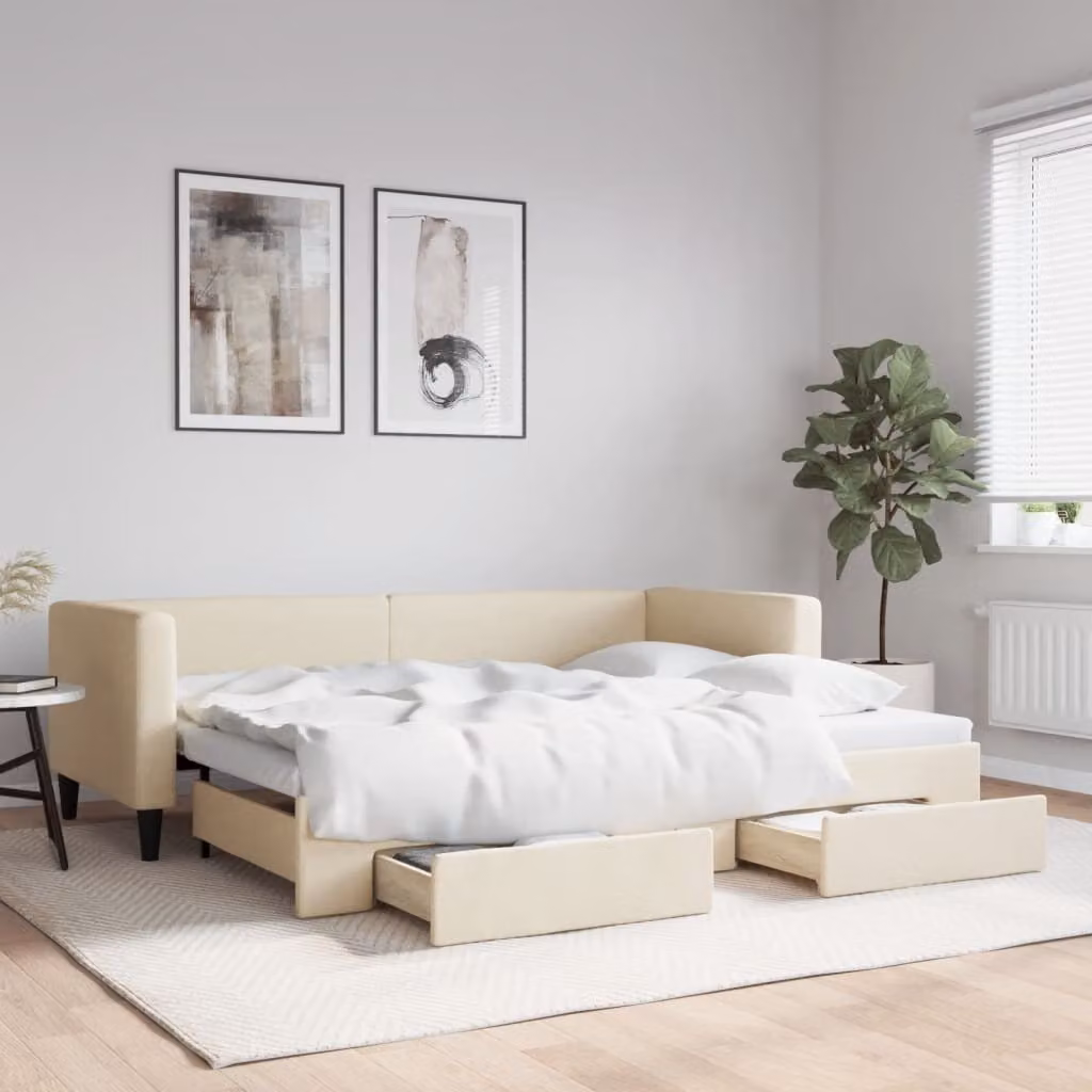 Maison Exclusive - Divano letto estraibile con cassetti, color crema, 80x200 cm, rivestimento in tessuto