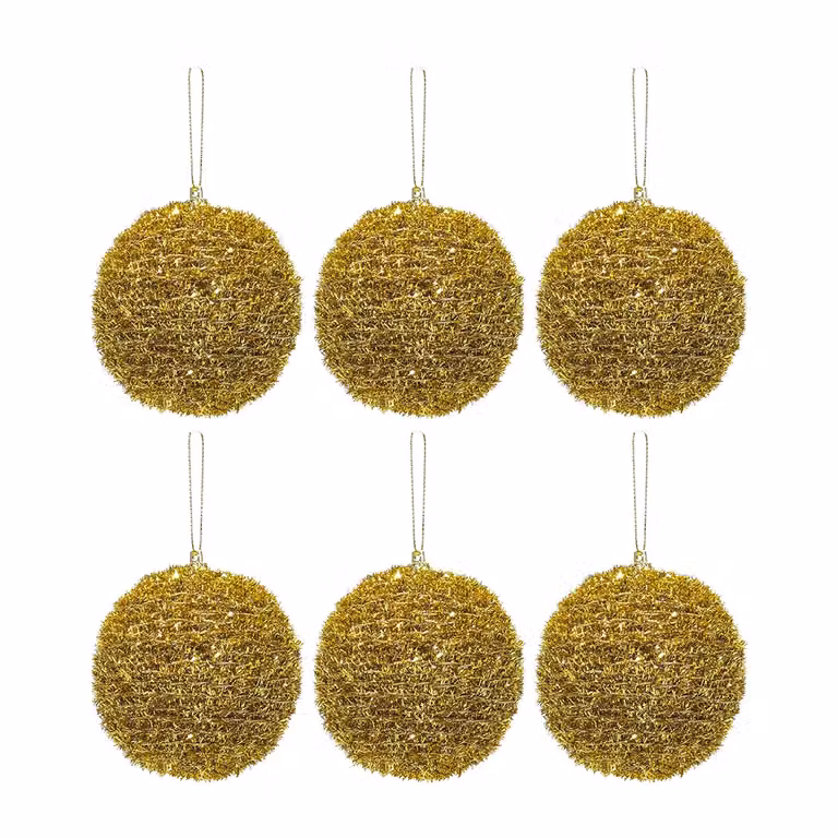 Set di 6 palline di Natale Vestiamo Casa oro glitterate, diametro: 8 cm