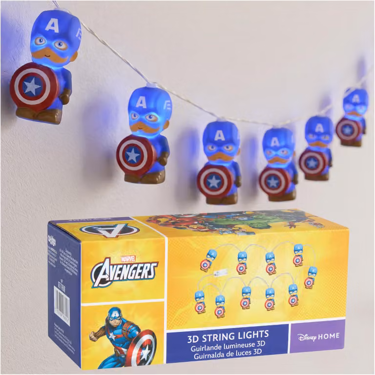 Catena luminosa Marvel 3D, con 10 LED, alimentata a batteria, multicolore