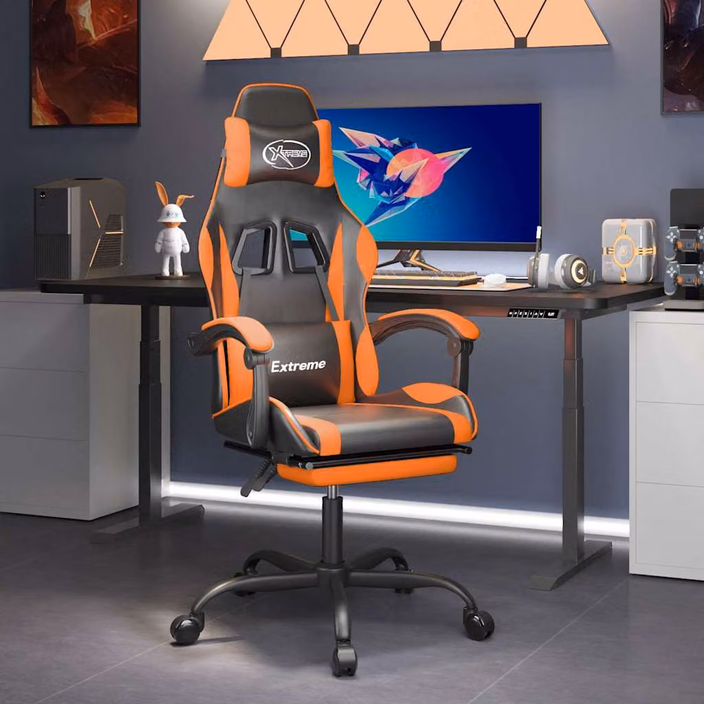 Sedia da Gaming Girevole vidaXL con Poggiapiedi e Braccioli in Similpelle Nero e Arancione