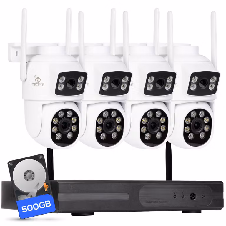 Kit di telecamere di sicurezza per esterni - 4 unità - 3MP - HDD da 500GB - WiFi - Visione notturna