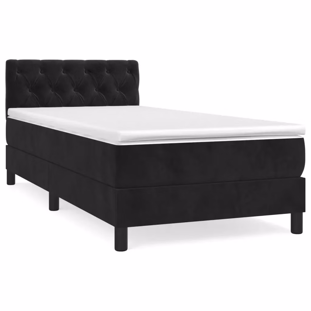 Letto Ibrido vidaXL con Giroletto a Molle e Materasso in Velluto Nero e Bianco L/P/H: 203 x 80 x 88 cm – 2