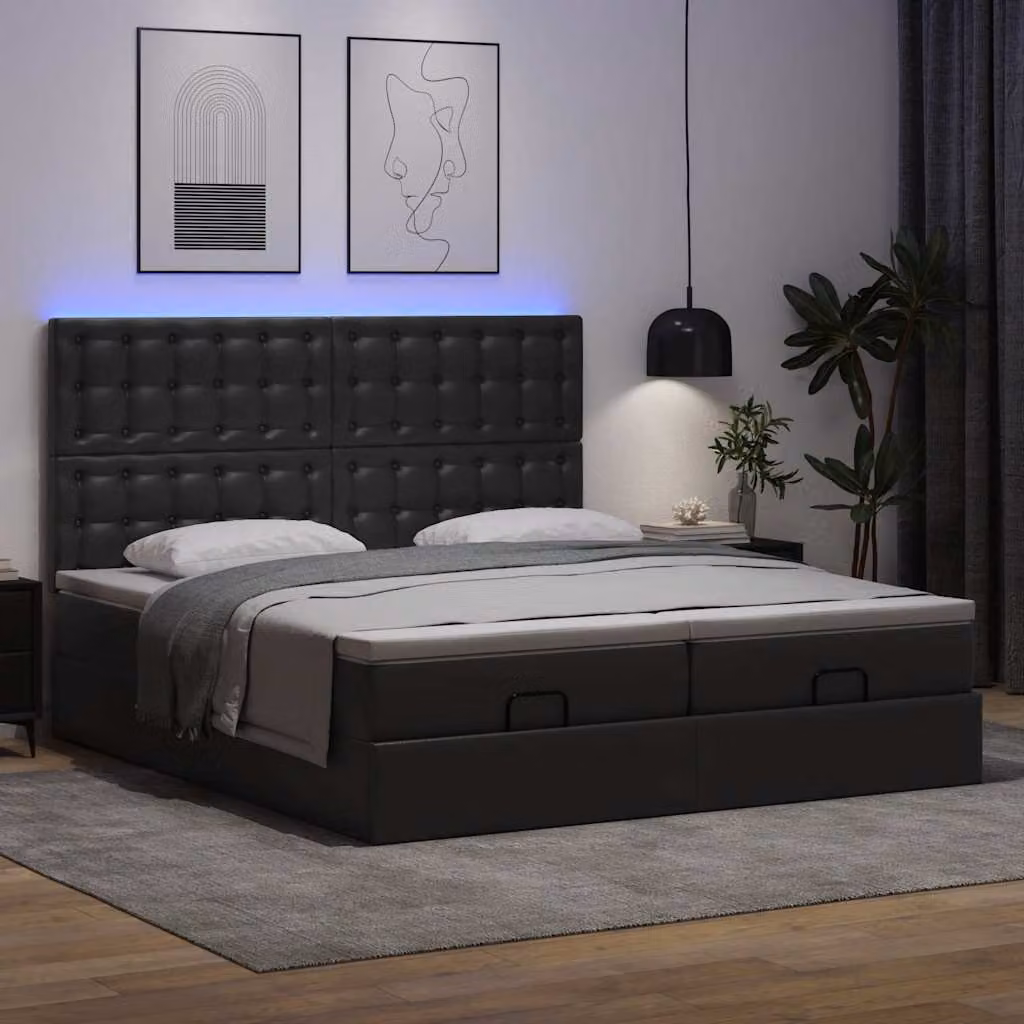 Maison Exclusive - Pouf Letto con Materassi e LED Nero 180x200cm Pelle finta