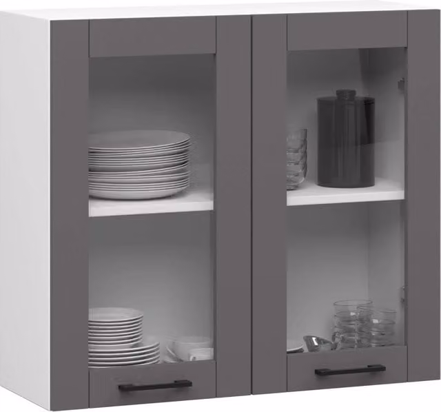 Vetrina da cucina sospesa AKORD Furniture Factory con ante in vetro, colore bianco e grigio grafite, L 80 cm x P 30,5 cm x H 72 cm