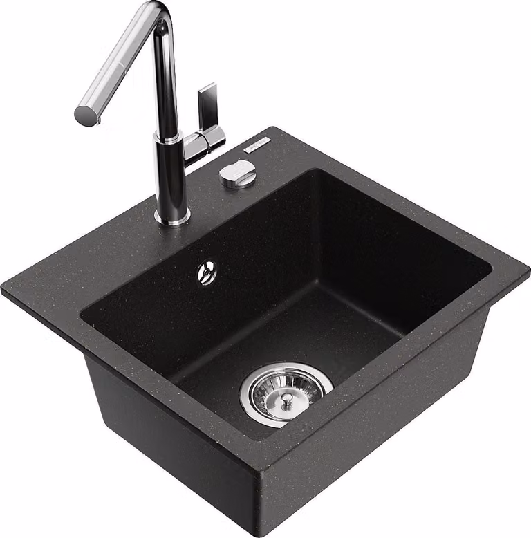 Mexen Milo lavello in granito a 1 vasca con miscelatore da cucina Flora, nero/oro metallizzato - 6505-75-670401-00
