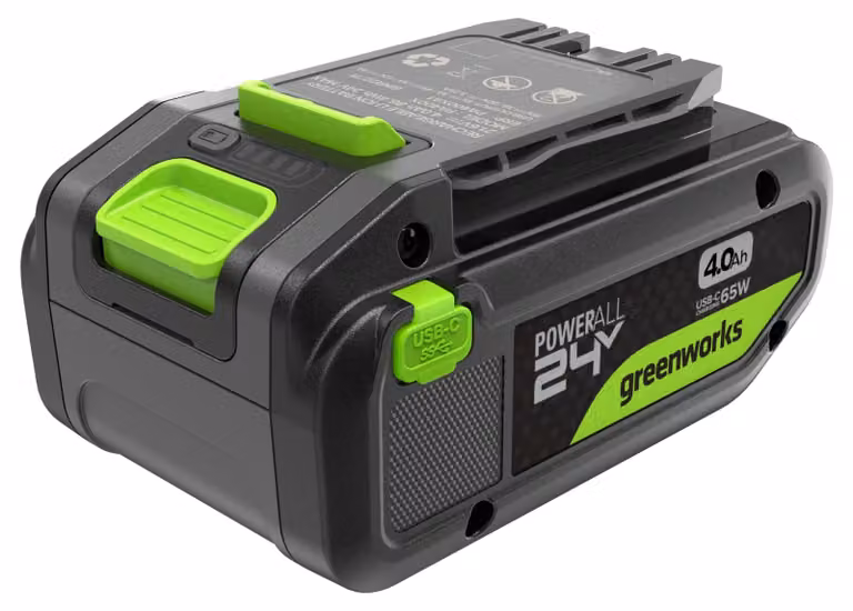 Batteria Greenworks da 24V e 4Ah, ad alta potenza, con porta USB-C (batteria ricaricabile agli ioni di litio da 24V e 4,0 Ah)