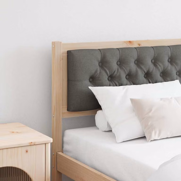 Testiera per letto imbottita vidaXL in legno di pino massello, marrone e grigio scuro