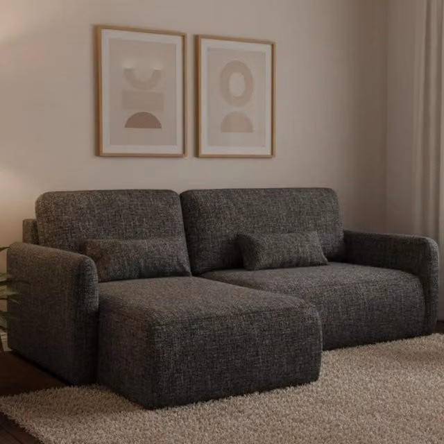 Pagno Divano Letto Moderno con Penisola Contenitore e Rivestimento in Tessuto Grigio L/P/H: 207 x 148 cm – 1