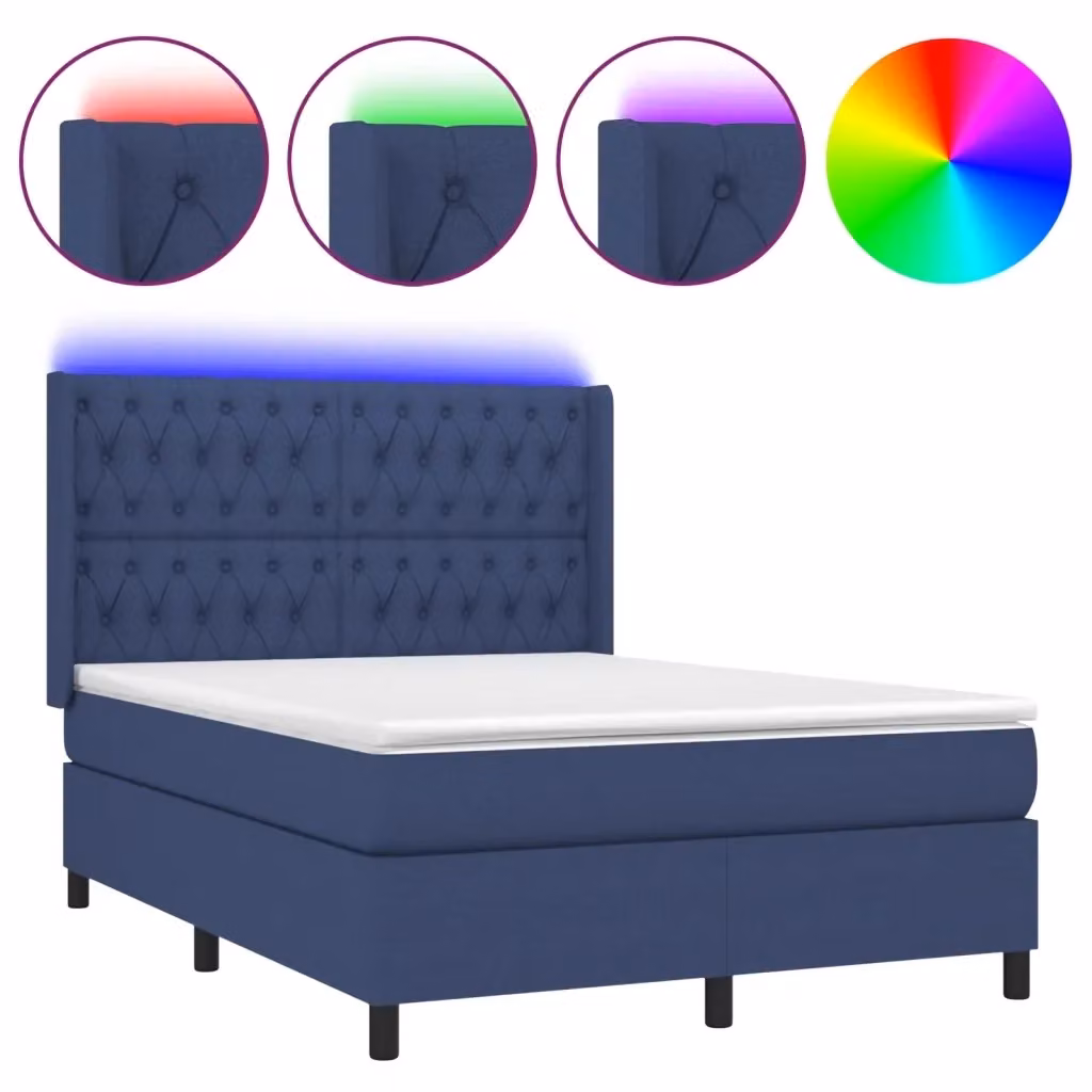 Letto a Molle vidaXL con Illuminazione LED e Porte USB in Tessuto L/P/H: 140 x 200 x 76 cm – 2