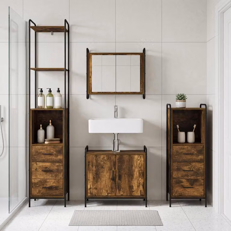 vidaXL Set di Armadi da Bagno 4 pz Rovere Fumo 40 x 36 x 200,5 cm
