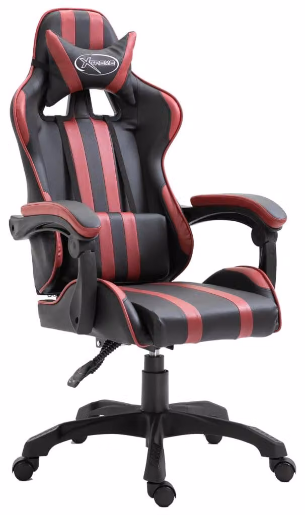Sedia da gaming – Sedia per videogiochi – Sedia da ufficio – Schienale regolabile – Imbottitura in ecopelle rossa ergonomica