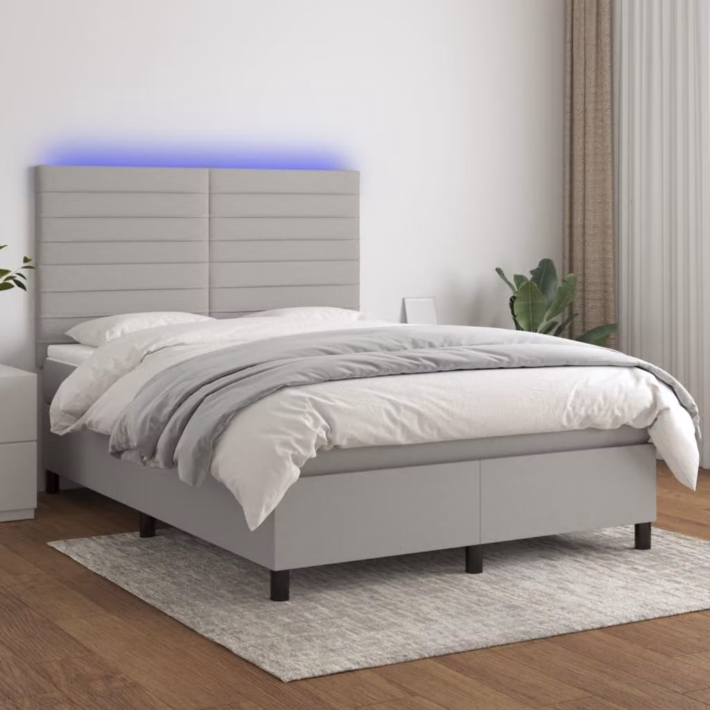Maison Exclusive - Letto a Molle Materasso e LED Grigio Chiaro 140x200 cm Tessuto