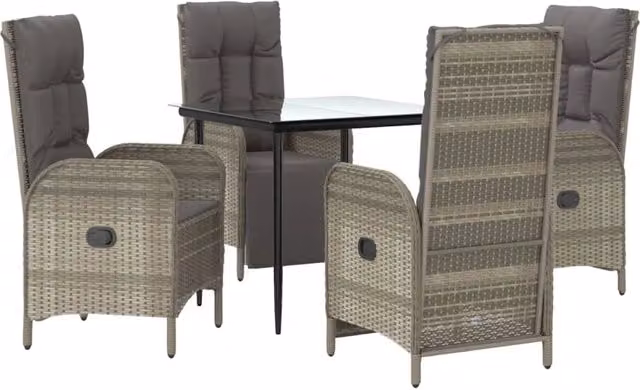 Set da pranzo da giardino Outsunny in polyrattan nero e grigio con tavolo in vetro e 5 pezzi