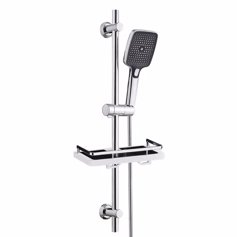Set di asta doccia in acciaio inossidabile JOHO con tubo flessibile e supporto, asta doccia da 70 cm con supporto per soffione regolabile, doccetta a 3 getti, ripiano per la doccia, cromato