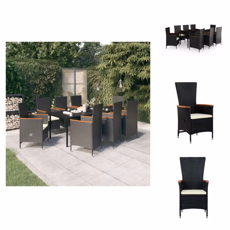 vidaXL set da pranzo da giardino 9 pezzi con cuscini nero - Set di mobili da giardino