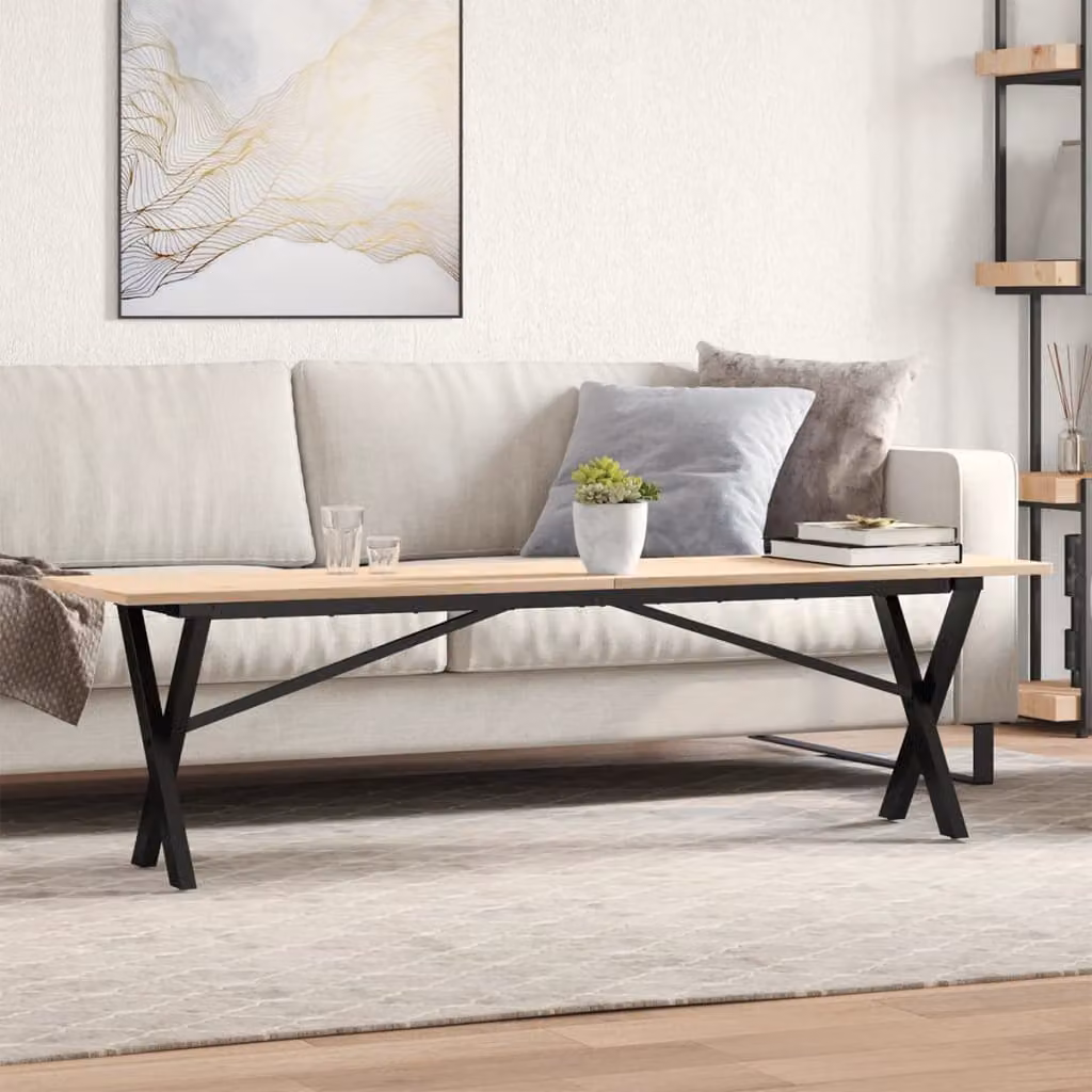 vidaXL Tavolino da Salotto Rettangolare in Legno di Pino e Acciaio con Telaio a X Marrone L: 160 cm, P: 40 cm, H: 45 cm