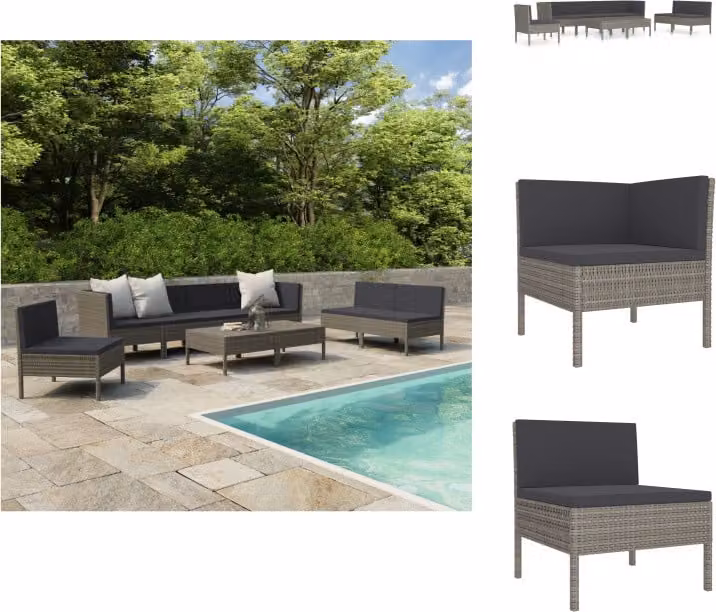 vidaXL Set 9 pezzi con cuscini in rattan grigio - Set di mobili da giardino