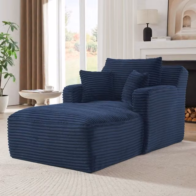 Méridienne in corduroy con imbottitura in schiuma e molle insacchettate per soggiorno, ufficio e appartamenti blu