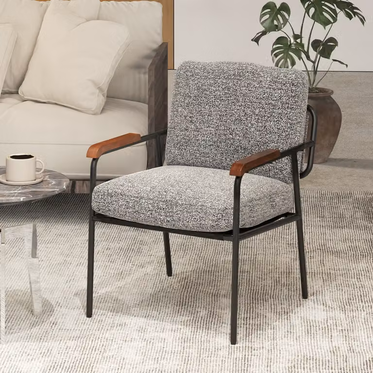 Poltrona moderna Costway con sedile e schienale imbottiti in tessuto, sedia d'accento con braccioli Grigio