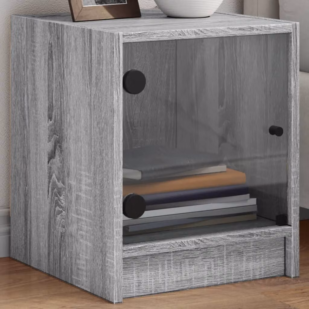 Comodino vidaXL con anta in vetro, colore Grigio Sonoma, L 35 cm x P 37 cm x H 42 cm