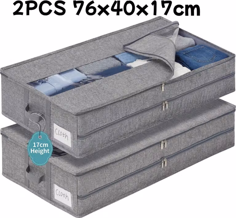 Contenitore da mettere sotto il letto - Borsa portaoggetti - Oxford - 76x40x17 cm - Pieghevole - Resistente alla polvere e all'umidità - Cerniera centrale - Verde chiaro
