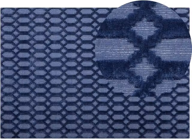 Tappeto Beliani Blu con Motivo Geometrico Moderno in Viscosa, Flatweave, L 160 x P 230 cm